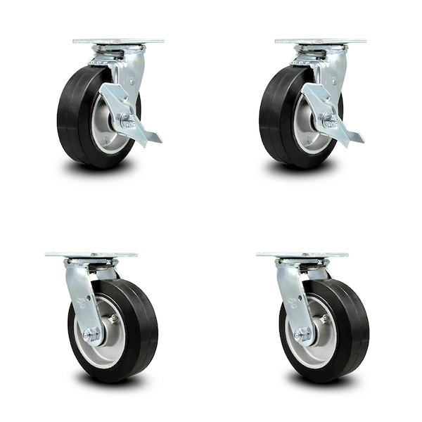 Service Caster 6 Inch Rubber on Aluminum Caster Set with Roller Bearings 4 Swivel Lock 2 Brake SCC-30CS620-RAR-TLB-BSL-2-BSL-2 - main
